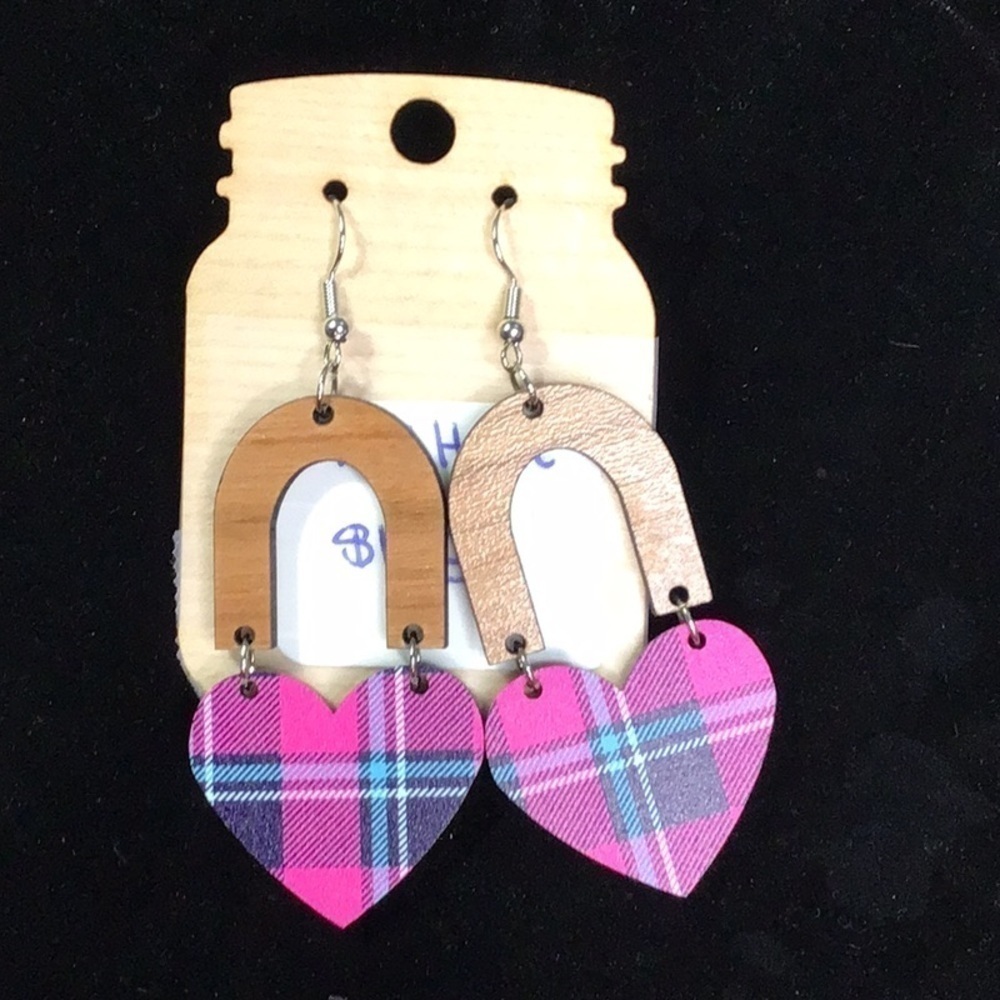 Plaid heart  earrings (9jj)